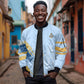 Prince Hall Freemasonry Sleeve Zip Bomber Jacket Vintage Brush Stroke Masonic Blue Gold Graphic