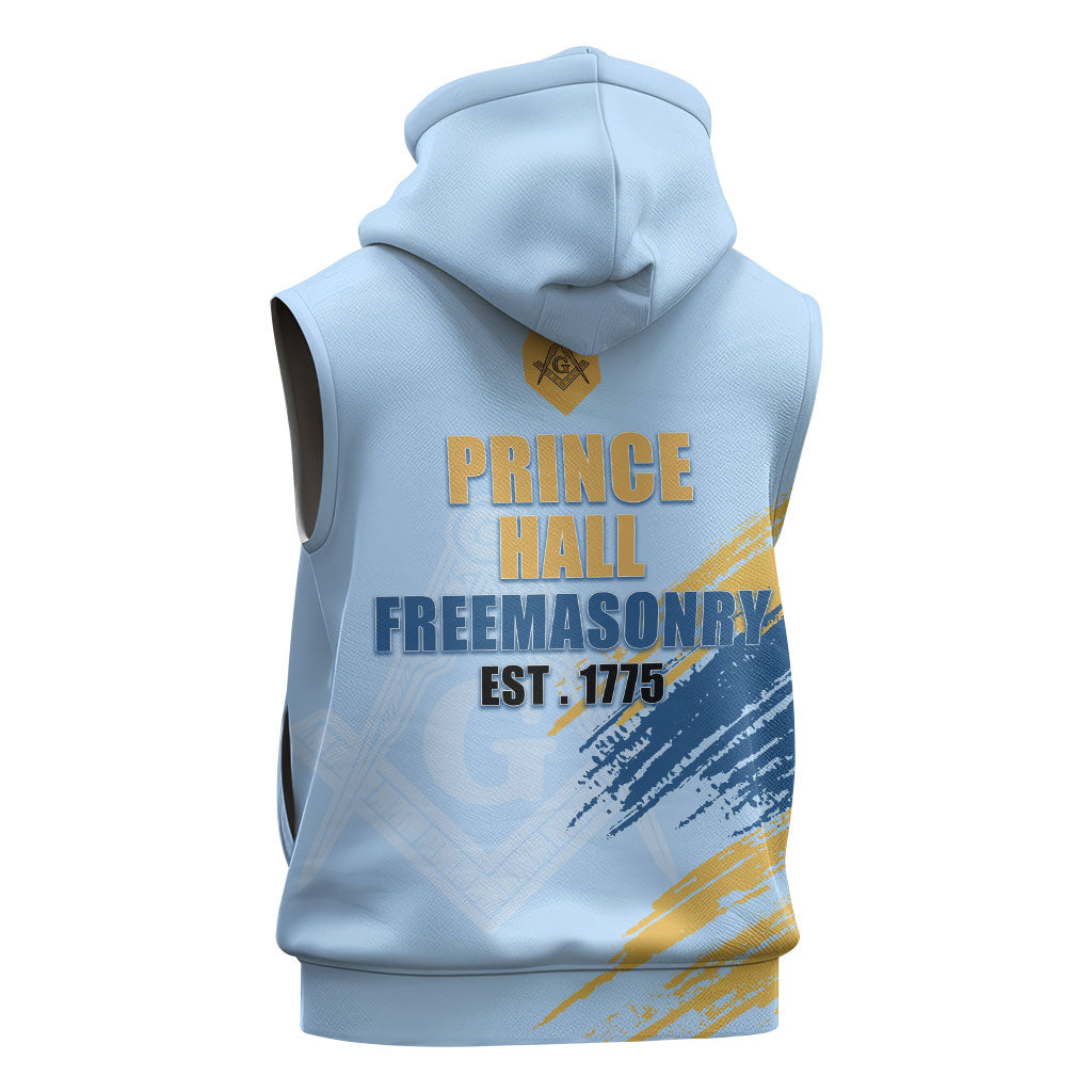 Prince Hall Freemasonry Sleeveless Hoodie Vintage Brush Stroke Masonic Blue Gold Graphic