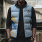 Prince Hall Freemasonry Sleeveless Puffer Jacket Vintage Brush Stroke Masonic Blue Gold Graphic
