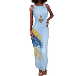 Prince Hall Freemasonry Tank Maxi Dress Vintage Brush Stroke Masonic Blue Gold Graphic