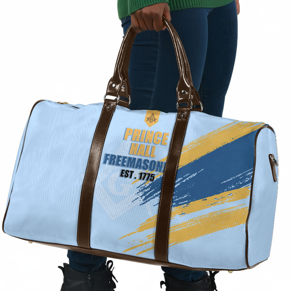 Prince Hall Freemasonry Travel Bag Vintage Brush Stroke Masonic Blue Gold Graphic