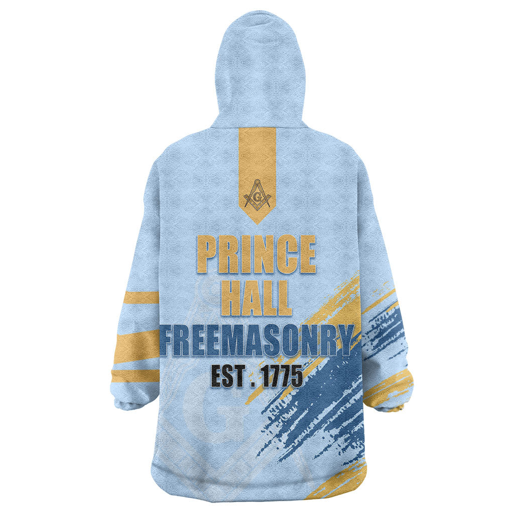 Prince Hall Freemasonry Wearable Blanket Hoodie Vintage Brush Stroke Masonic Blue Gold Graphic