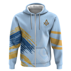 Prince Hall Freemasonry Zip Hoodie Vintage Brush Stroke Masonic Blue Gold Graphic