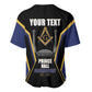 Personalized Prince Hall Freemasonry Baseball Jersey Royal Blue Gold Masonic Geometric Legacy Graphic