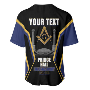 Personalized Prince Hall Freemasonry Baseball Jersey Royal Blue Gold Masonic Geometric Legacy Graphic