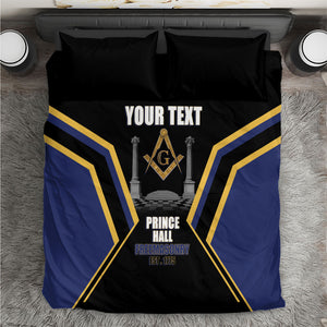 Personalized Prince Hall Freemasonry Bedding Set Royal Blue Gold Masonic Geometric Legacy Graphic