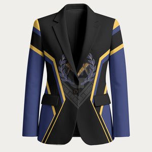 Personalized Prince Hall Freemasonry Blazer Royal Blue Gold Masonic Geometric Legacy Graphic