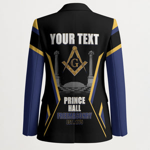 Personalized Prince Hall Freemasonry Blazer Royal Blue Gold Masonic Geometric Legacy Graphic