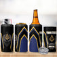 Personalized Prince Hall Freemasonry 4 in 1 Can Cooler Tumbler Royal Blue Gold Masonic Geometric Legacy Graphic