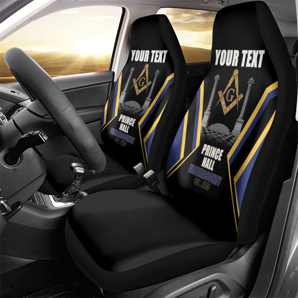 Personalized Prince Hall Freemasonry Car Seat Cover Royal Blue Gold Masonic Geometric Legacy Graphic