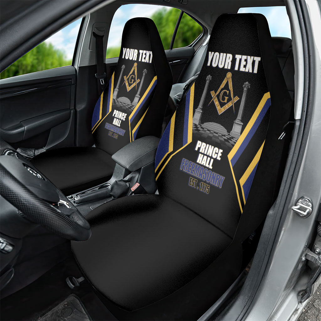 Personalized Prince Hall Freemasonry Car Seat Cover Royal Blue Gold Masonic Geometric Legacy Graphic