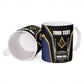 Personalized Prince Hall Freemasonry Ceramic Mug Royal Blue Gold Masonic Geometric Legacy Graphic