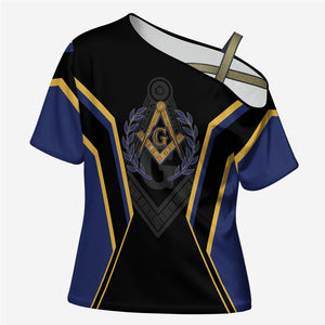 Personalized Prince Hall Freemasonry Cross Shoulder Shirt Royal Blue Gold Masonic Geometric Legacy Graphic