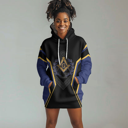 Personalized Prince Hall Freemasonry Hoodie Dress Royal Blue Gold Masonic Geometric Legacy Graphic