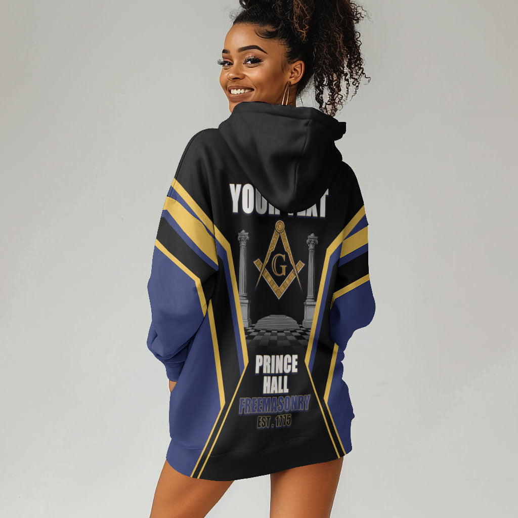 Personalized Prince Hall Freemasonry Hoodie Dress Royal Blue Gold Masonic Geometric Legacy Graphic