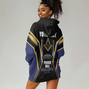 Personalized Prince Hall Freemasonry Hoodie Dress Royal Blue Gold Masonic Geometric Legacy Graphic