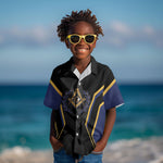 Personalized Prince Hall Freemasonry Kid Hawaiian Shirt Royal Blue Gold Masonic Geometric Legacy Graphic