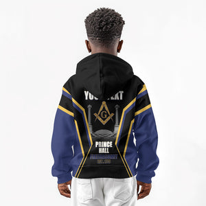 Personalized Prince Hall Freemasonry Kid Hoodie Royal Blue Gold Masonic Geometric Legacy Graphic