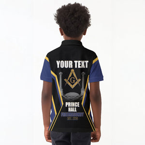 Personalized Prince Hall Freemasonry Kid Polo Shirt Royal Blue Gold Masonic Geometric Legacy Graphic