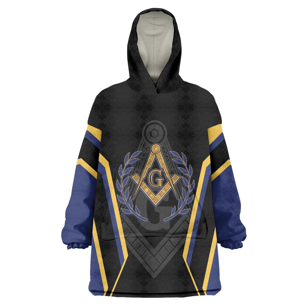 Personalized Prince Hall Freemasonry Kid Wearable Blanket Hoodie Royal Blue Gold Masonic Geometric Legacy Graphic