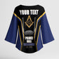Personalized Prince Hall Freemasonry Kimono Sleeve Blouse Royal Blue Gold Masonic Geometric Legacy Graphic
