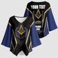 Personalized Prince Hall Freemasonry Kimono Sleeve Blouse Royal Blue Gold Masonic Geometric Legacy Graphic