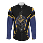 Personalized Prince Hall Freemasonry Long Sleeve Button Shirt Royal Blue Gold Masonic Geometric Legacy Graphic