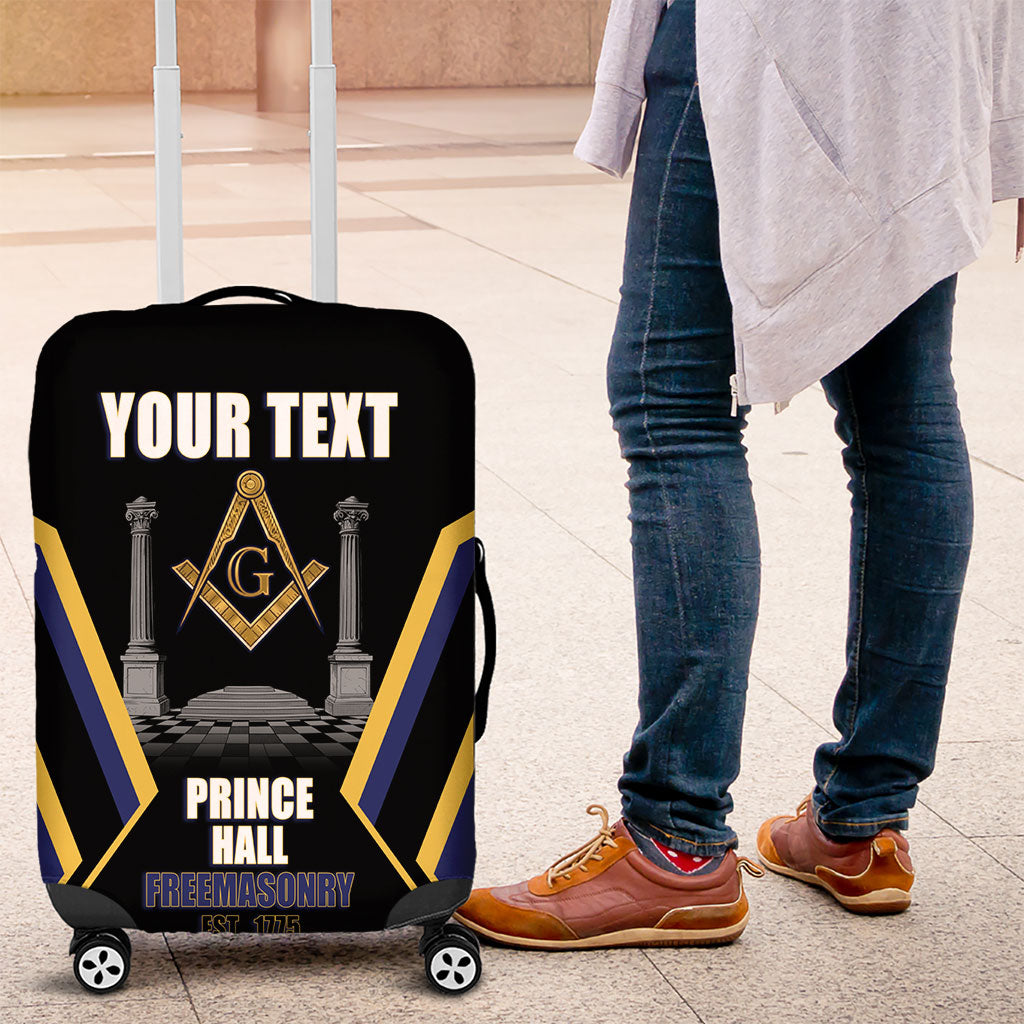 Personalized Prince Hall Freemasonry Luggage Cover Royal Blue Gold Masonic Geometric Legacy Graphic