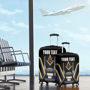 Personalized Prince Hall Freemasonry Luggage Cover Royal Blue Gold Masonic Geometric Legacy Graphic