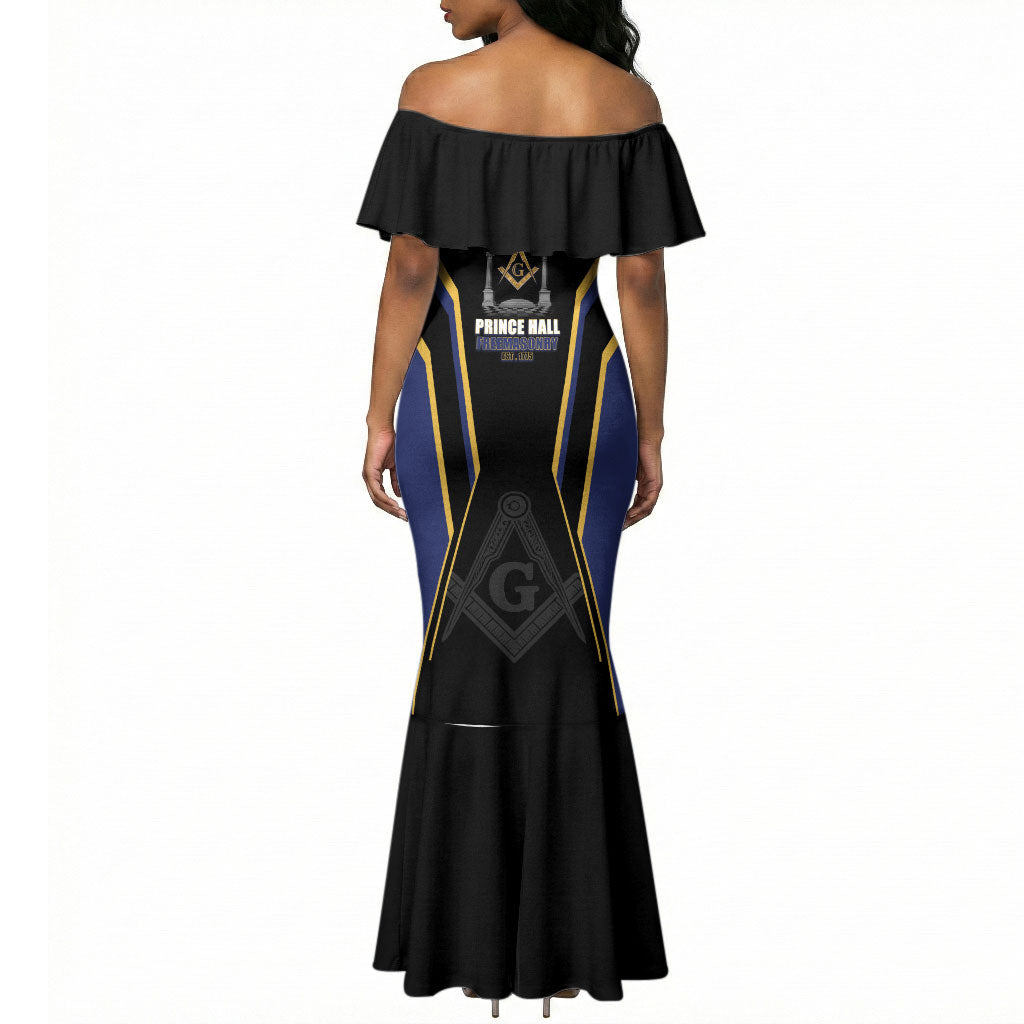 Personalized Prince Hall Freemasonry Mermaid Dress Royal Blue Gold Masonic Geometric Legacy Graphic