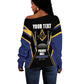 Personalized Prince Hall Freemasonry Off Shoulder Sweater Royal Blue Gold Masonic Geometric Legacy Graphic