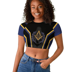 Personalized Prince Hall Freemasonry Raglan Cropped T shirt Royal Blue Gold Masonic Geometric Legacy Graphic