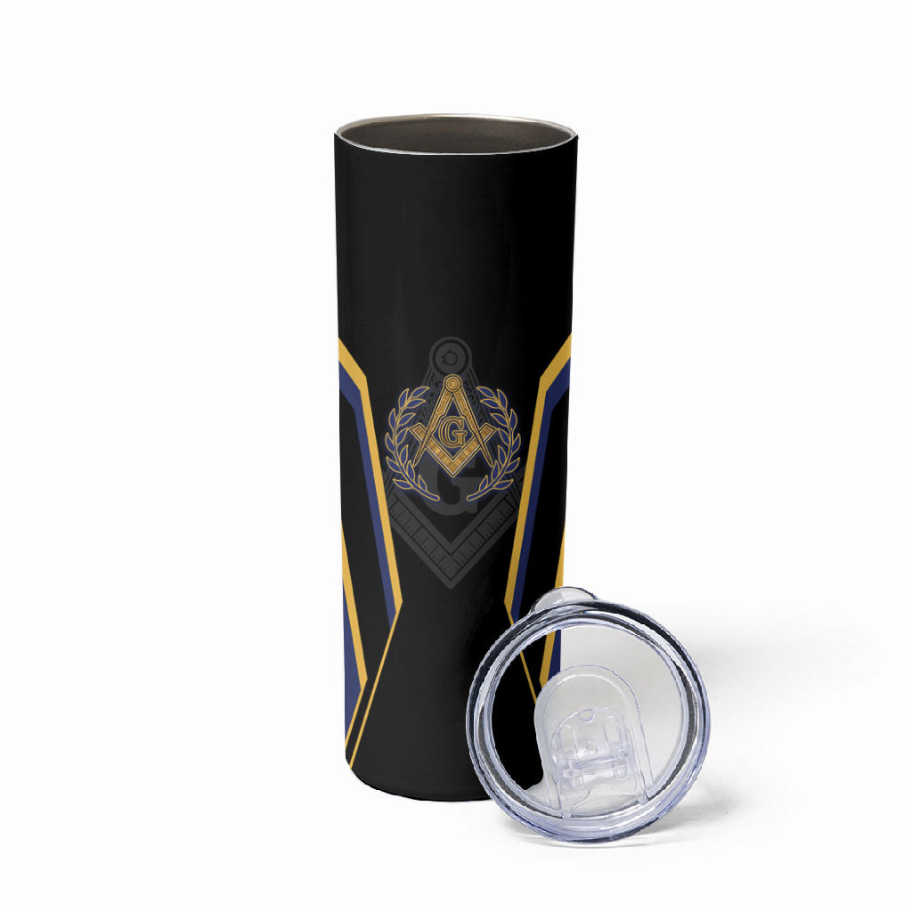 Personalized Prince Hall Freemasonry Skinny Tumbler Royal Blue Gold Masonic Geometric Legacy Graphic