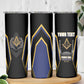 Personalized Prince Hall Freemasonry Skinny Tumbler Royal Blue Gold Masonic Geometric Legacy Graphic