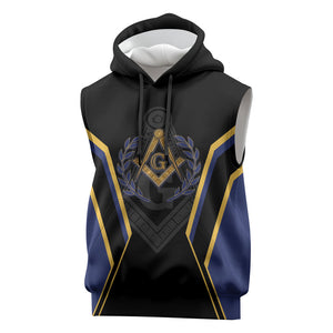 Personalized Prince Hall Freemasonry Sleeveless Hoodie Royal Blue Gold Masonic Geometric Legacy Graphic