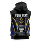 Personalized Prince Hall Freemasonry Sleeveless Hoodie Royal Blue Gold Masonic Geometric Legacy Graphic