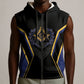 Personalized Prince Hall Freemasonry Sleeveless Zip Hoodie Royal Blue Gold Masonic Geometric Legacy Graphic