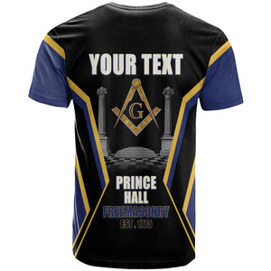 Personalized Prince Hall Freemasonry T shirt Royal Blue Gold Masonic Geometric Legacy Graphic