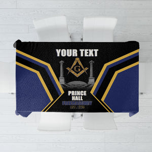 Personalized Prince Hall Freemasonry Tablecloth Royal Blue Gold Masonic Geometric Legacy Graphic