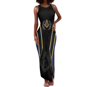 Personalized Prince Hall Freemasonry Tank Maxi Dress Royal Blue Gold Masonic Geometric Legacy Graphic
