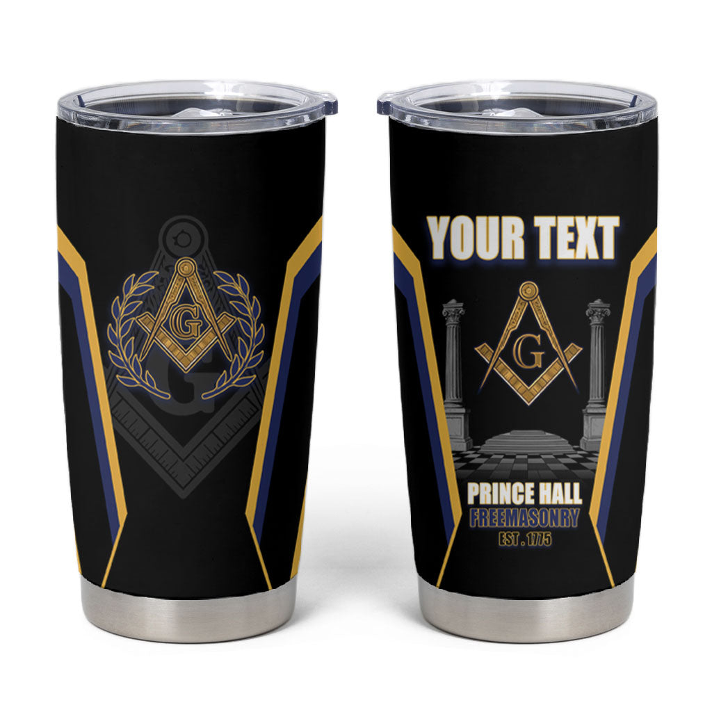 Personalized Prince Hall Freemasonry Tumbler Cup Royal Blue Gold Masonic Geometric Legacy Graphic
