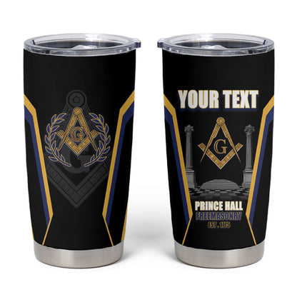 Personalized Prince Hall Freemasonry Tumbler Cup Royal Blue Gold Masonic Geometric Legacy Graphic