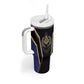 Personalized Prince Hall Freemasonry Tumbler With Handle Royal Blue Gold Masonic Geometric Legacy Graphic