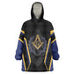 Personalized Prince Hall Freemasonry Wearable Blanket Hoodie Royal Blue Gold Masonic Geometric Legacy Graphic