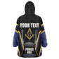 Personalized Prince Hall Freemasonry Wearable Blanket Hoodie Royal Blue Gold Masonic Geometric Legacy Graphic