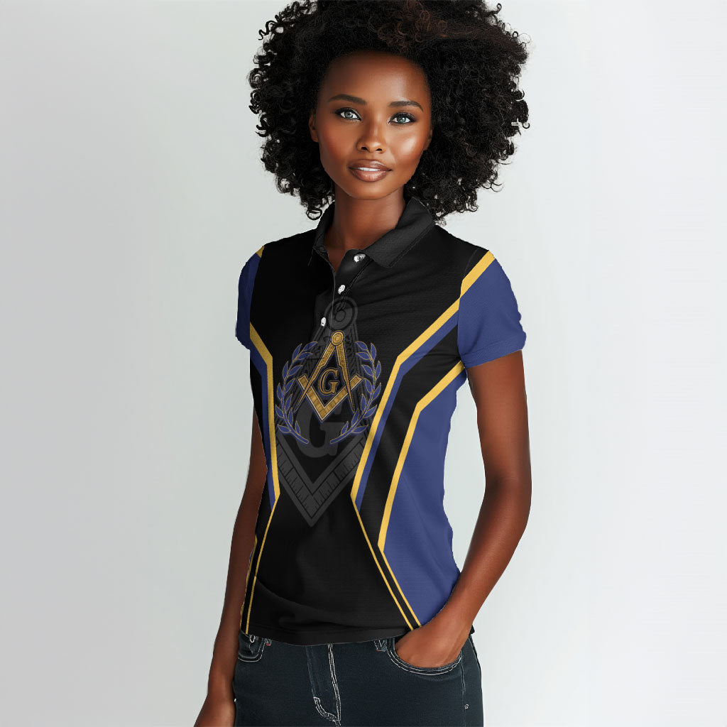 Personalized Prince Hall Freemasonry Women Polo Shirt Royal Blue Gold Masonic Geometric Legacy Graphic