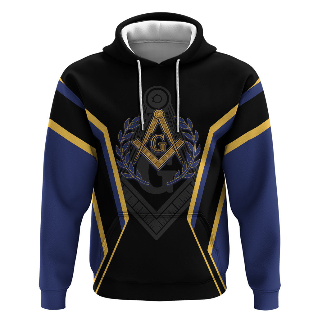 Personalized Prince Hall Freemasonry Zip Hoodie Royal Blue Gold Masonic Geometric Legacy Graphic