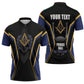 Personalized Prince Hall Freemasonry Zipper Polo Shirt Royal Blue Gold Masonic Geometric Legacy Graphic