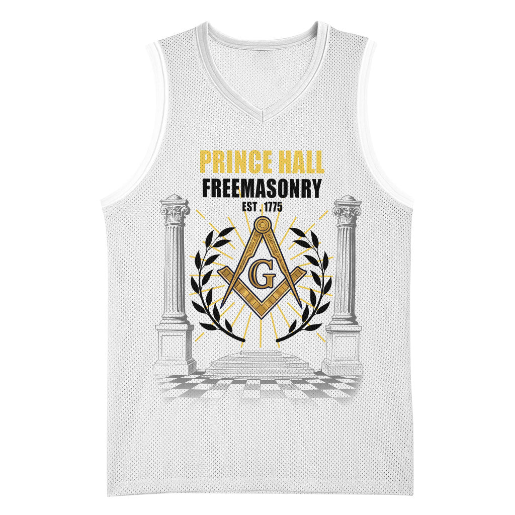 Personalized Prince Hall Freemasonry Basketball Jersey Masonic Square And Compass Vintage Gold Pillar Illustration