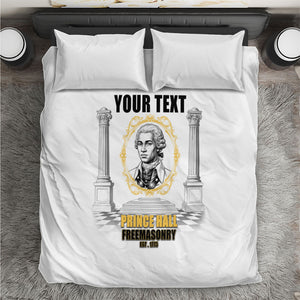 Personalized Prince Hall Freemasonry Bedding Set Masonic Square And Compass Vintage Gold Pillar Illustration